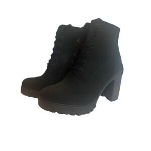 Timberland Lana Point Womens 7 Black Nubuck Heeled Combat Boots A2MR4